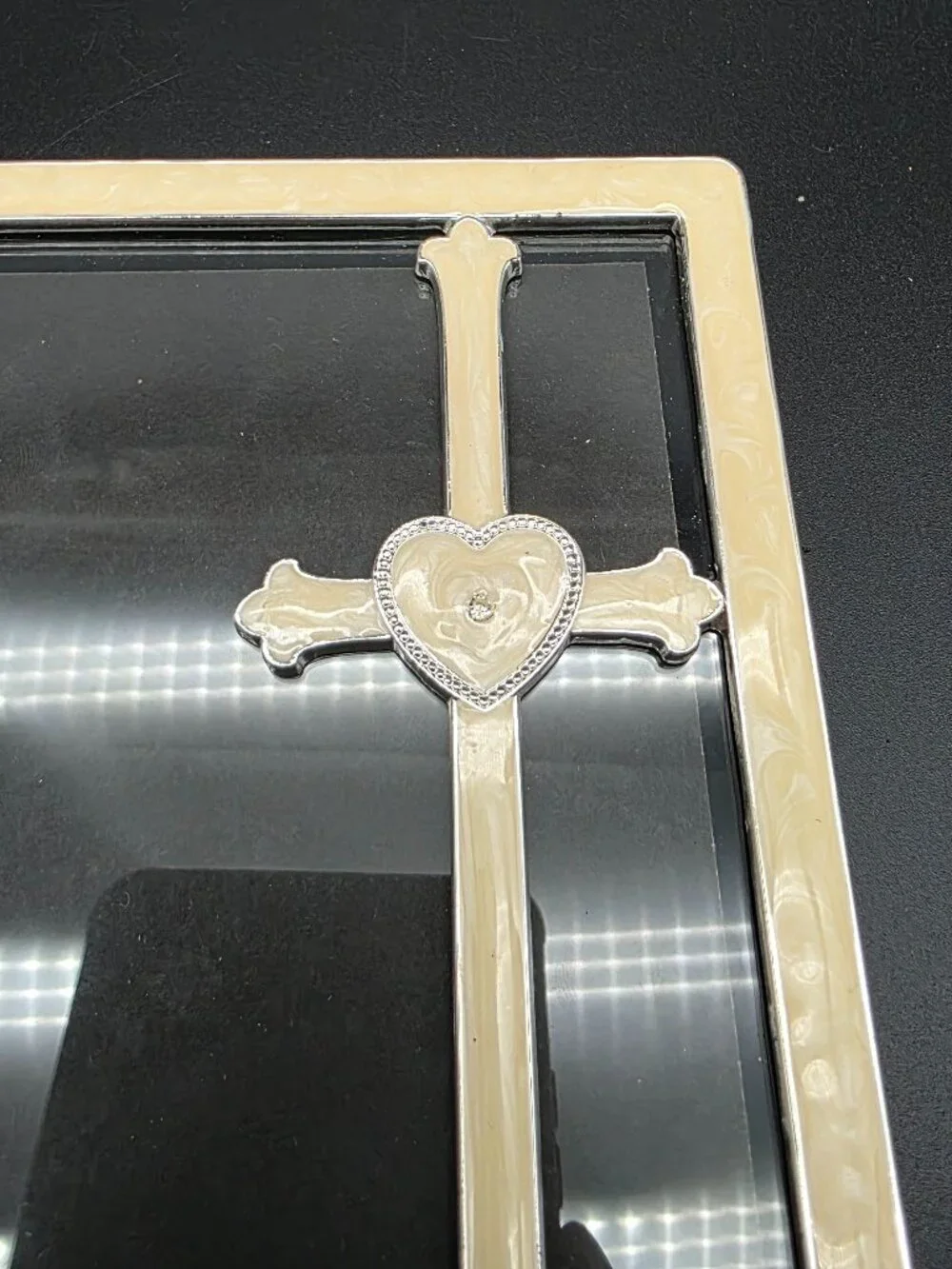 Cross  Lucite Faux Mother of Pearl Picture Photo Frame Vintage